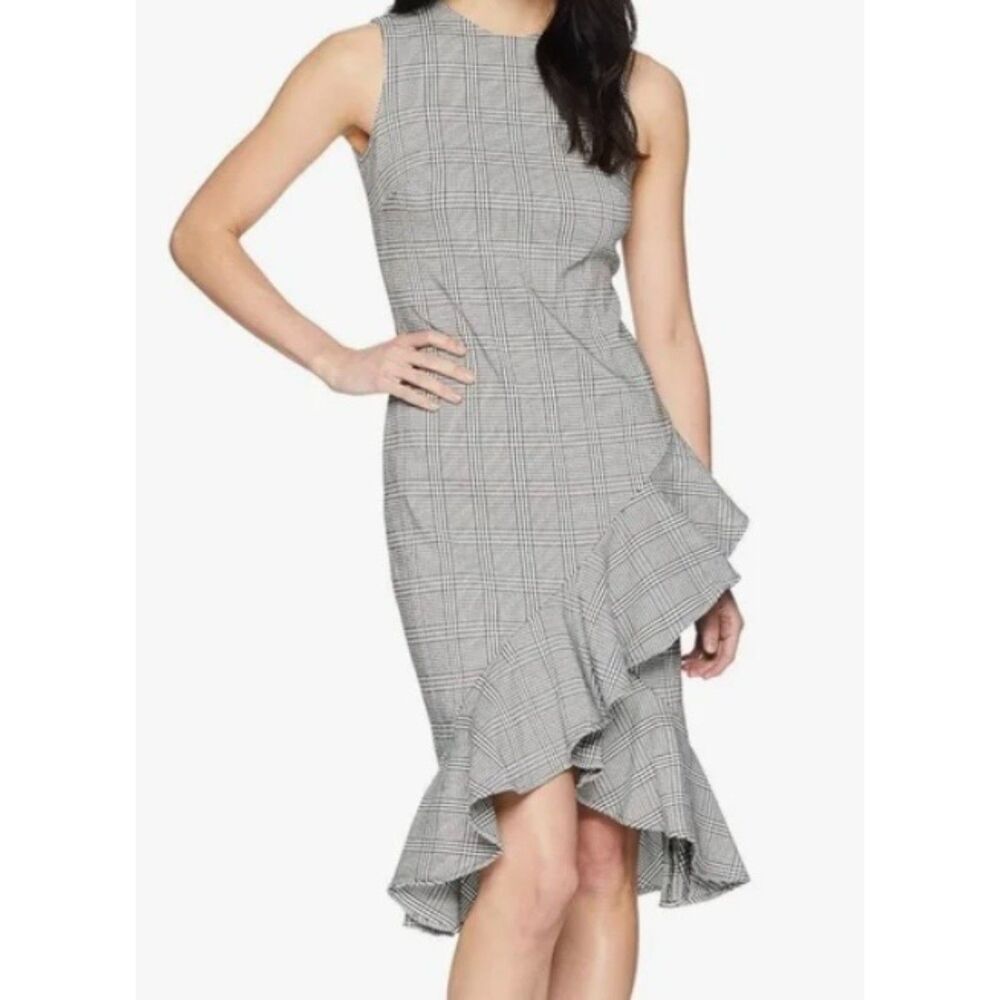 Calvin Klein houndstooth plaid with ruffle hem sheath mini dress